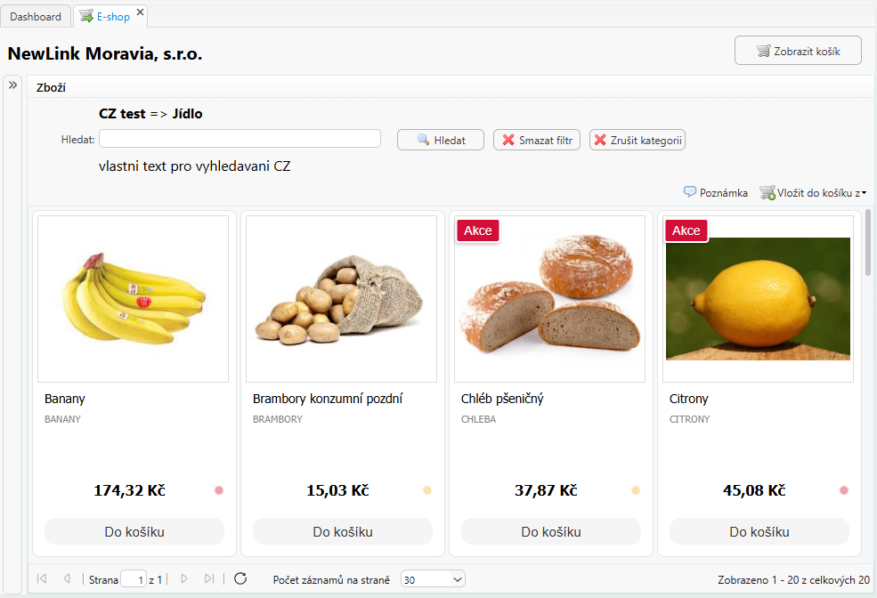 Dlaždicové zobrazení B2B shopu