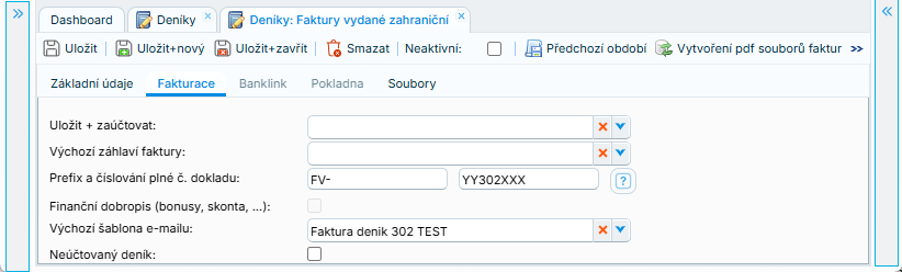 Ukázka ze systému: řádky pro číslování faktur