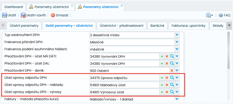 Screenshot z Allegro-software: proúčtování přiznání