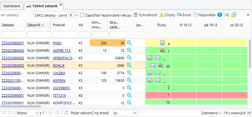 Výhled zakázek – screenshot